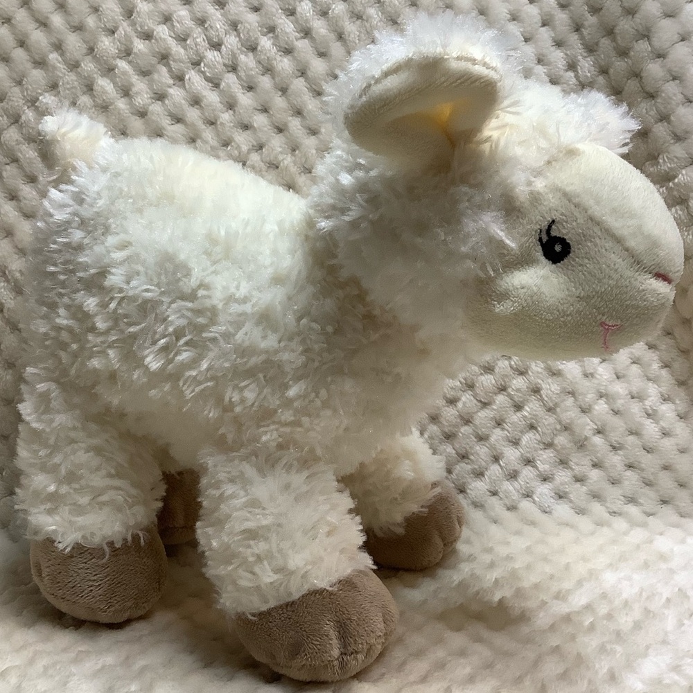 Unbranded Plush Beige Lamb Stuffed Animal Sheep Embroidered Eyes Toy No Tags